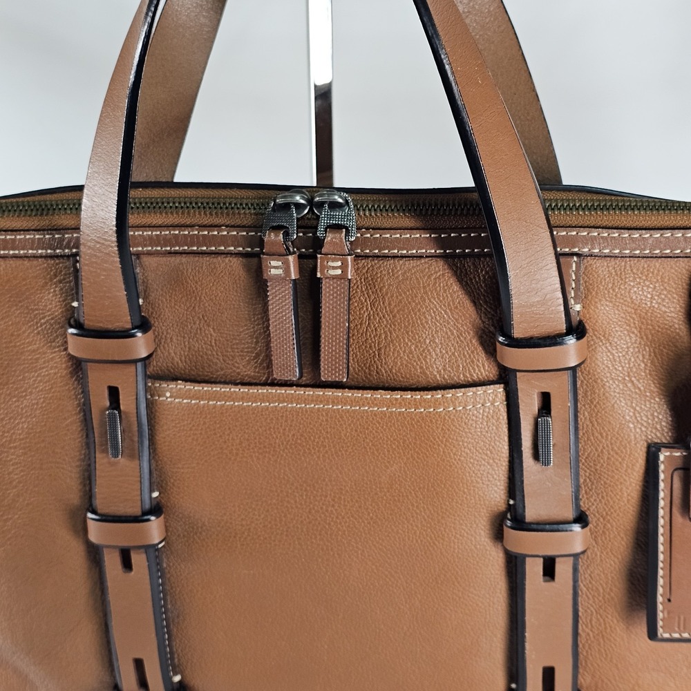 TUMI Business Bag 68917TN MISSION HARRISON Tan Leather Laptop Case Career Brown - Picture 6 of 16